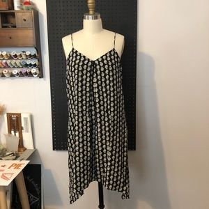 Printed silk dress black and white floral